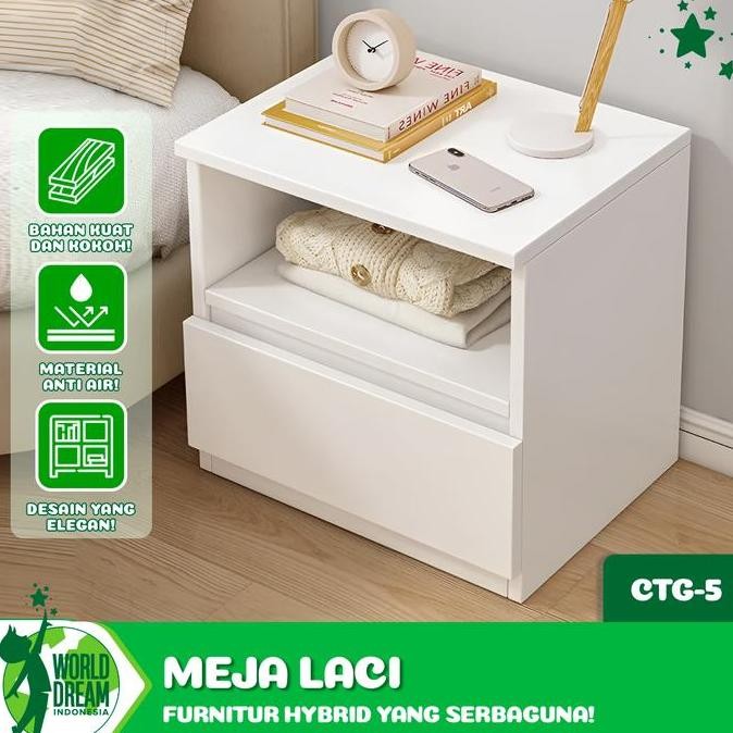 WOLRD DREAM MEJA NAKAS MINI 1 LACI TABLE MEJA KAMAR TIDUR MINIMALIS