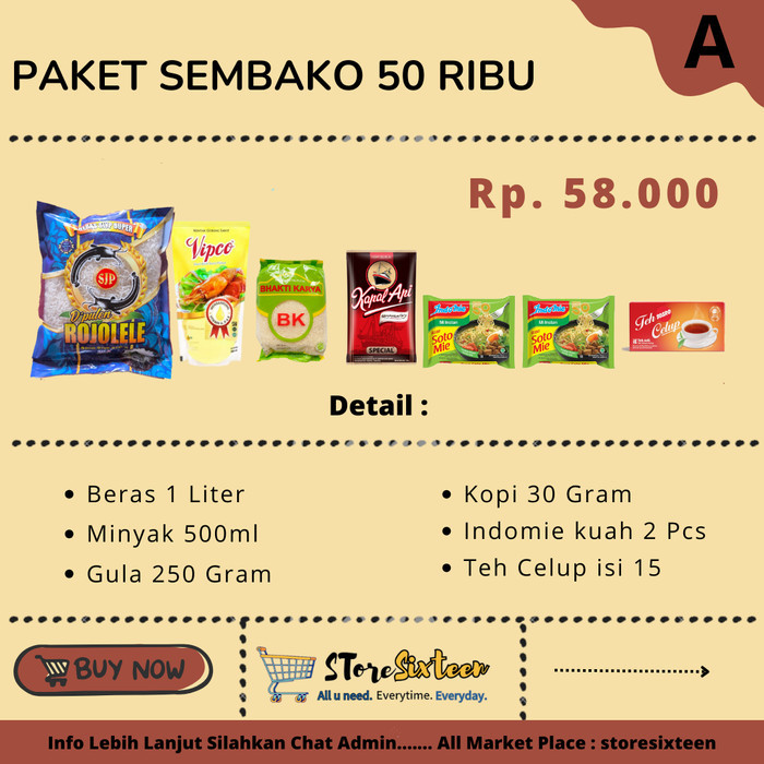 

Paket Sembako 50 Ribuan A / Paket Sembako Murah By Storesixteen
