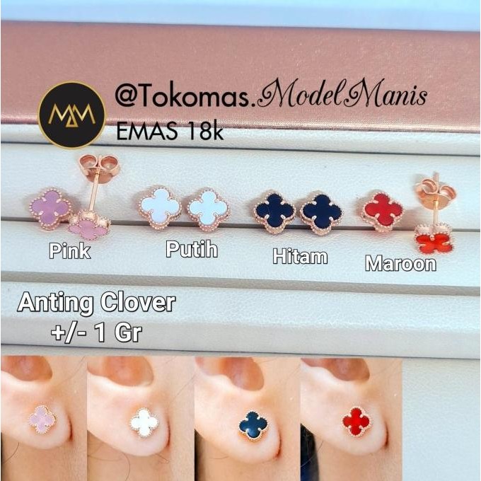 Anting Tusuk italy giwang Van Cleef Hitam putih pink emas rosegold 750