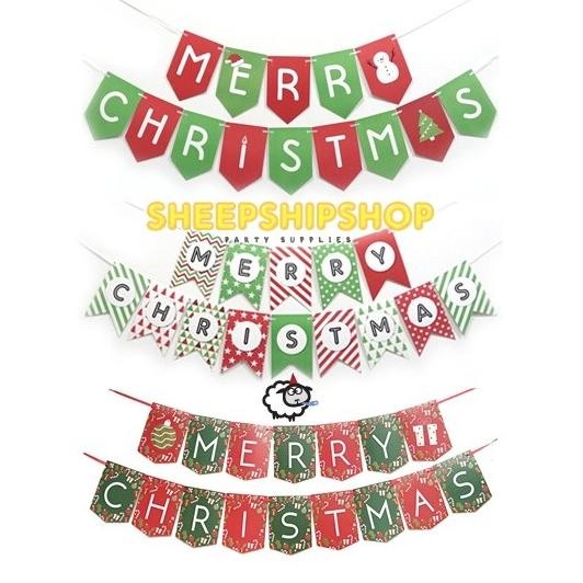 favorit] BANNER MERRY CHRISTMAS Bunting Flag Natal Snowman Santa Claus Gereja