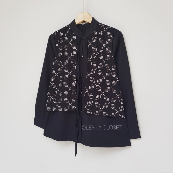 Atasan Batik 174 Hitam Baju Blus Blouse Kerja Wanita Modern
