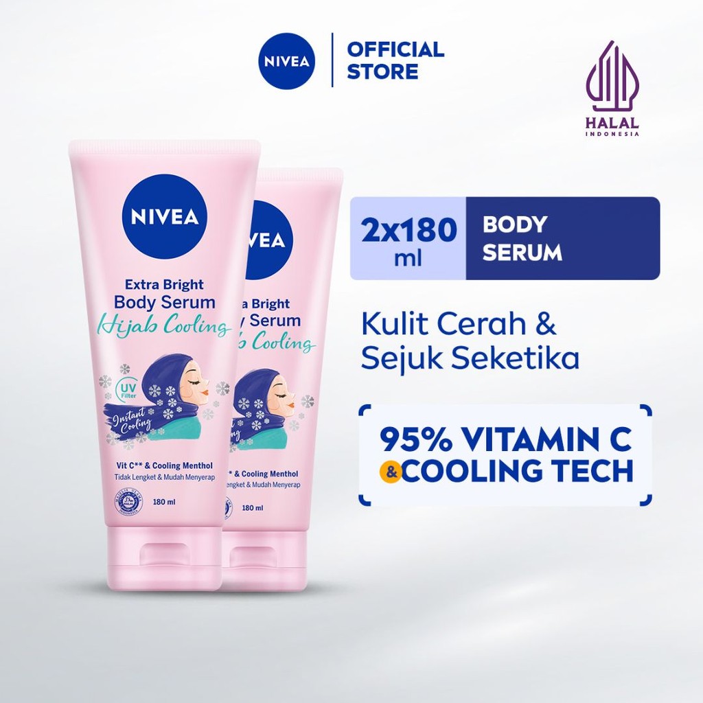 (PAKET HEMAT ISI 2) NIVEA Body Serum Extra Bright Hijab Cooling 180ml - Hand body serum lotion moist