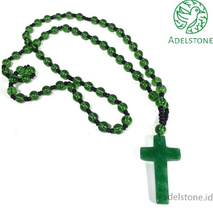 Kalung Liontin Giok Salib Hijau Terapi Kesehatan Original Murah Import
