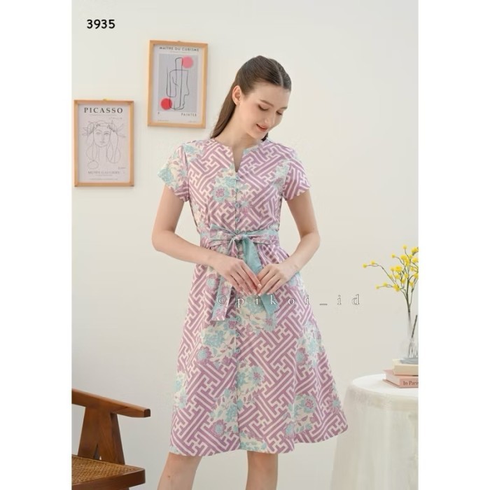Dress batik wanita modern lengan pendek / dress busui batik hijau