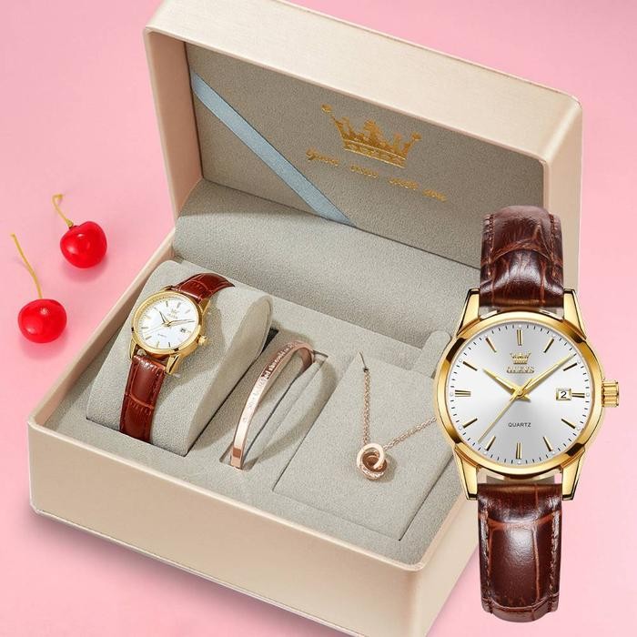 Olevs Jam Tangan Wanita Set Kalung Gelang Jam Tangan Anti Air Original Terbaru 2024 Unik Luxury