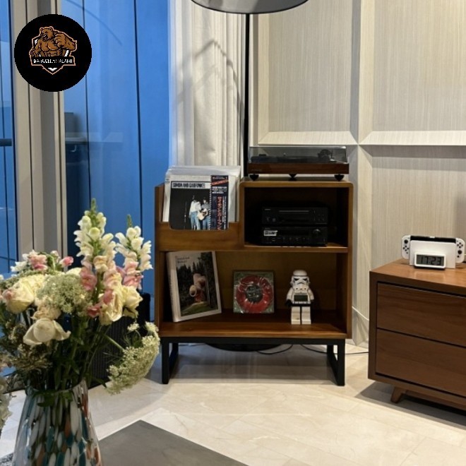 NEW Rak vinyl kayu jati asli kaki besi sesuai diskusi pembeli