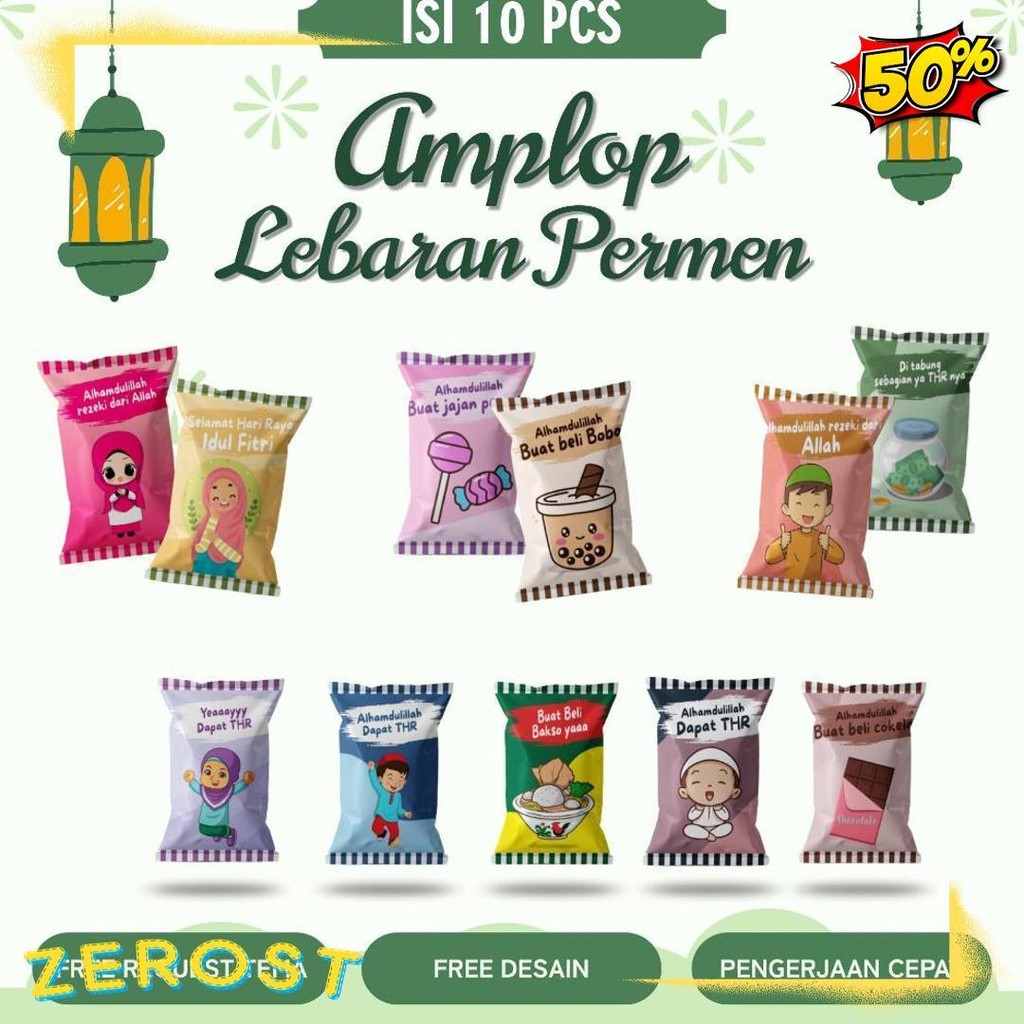 

(100 Pcs) Amplop Lebaran 2025 Unik Bentuk Permen Diskon