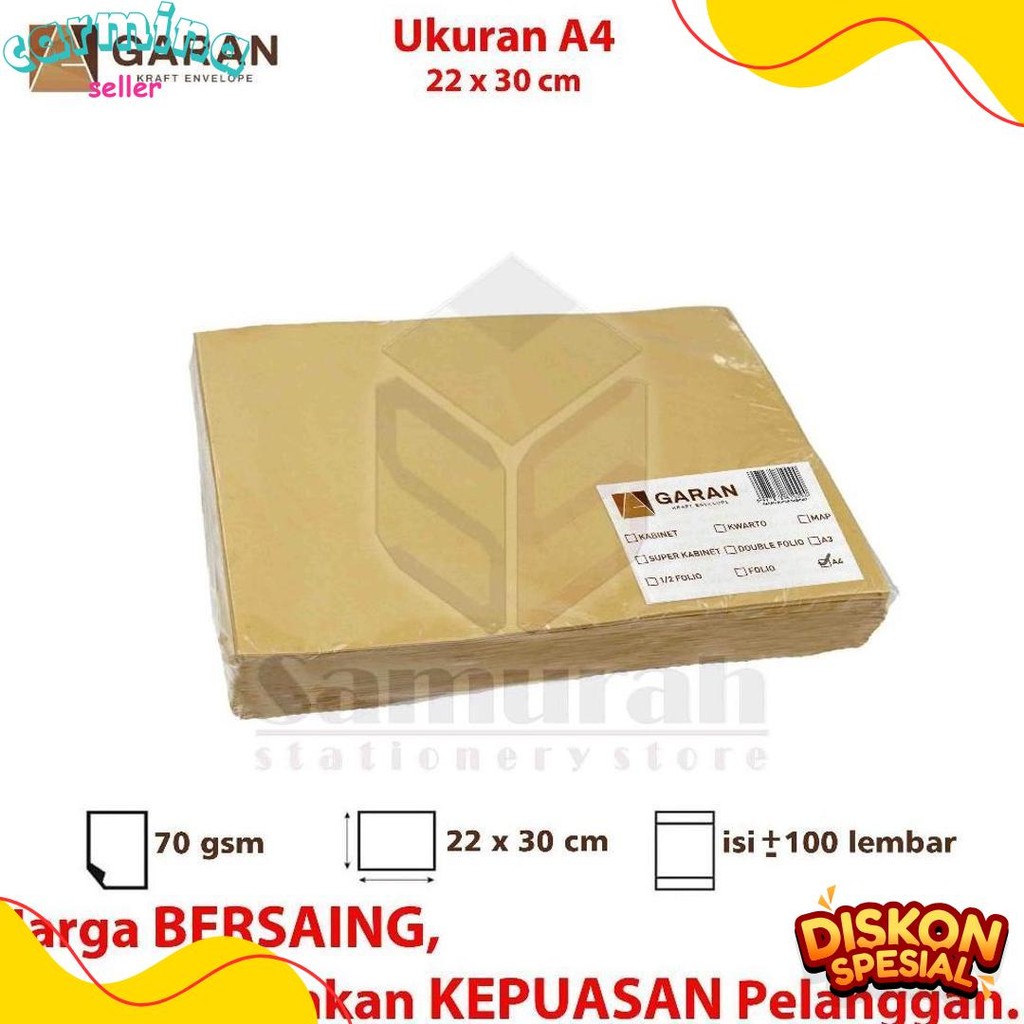 

Amplop Kertas Coklat Garan Ukuran A4 22 X 30 Cm / Amplop Dokumen 22X30 1 Pak Isi 100 Lembar Tebal 70 Gsm - Gram Terlengkap Dan Termurah