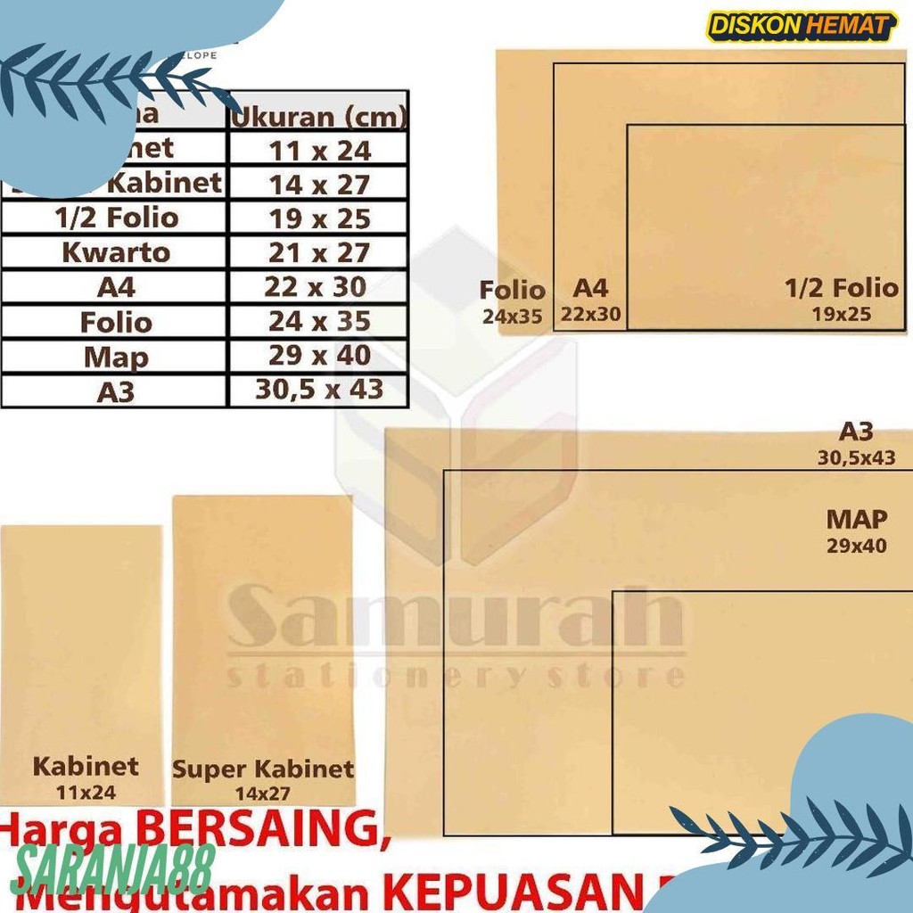 

Amplop Kertas Coklat Garan Ukuran A4 22 X 30 Cm / Amplop Dokumen 22X30 1 Pak Isi 100 Lembar Tebal 70 Gsm - Gram Diskon Setengah Harga
