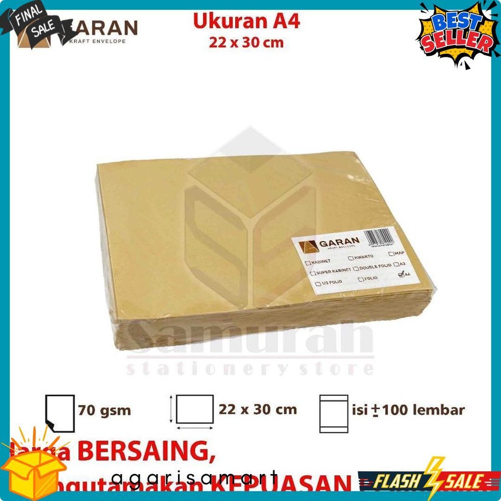 

Amplop Kertas Coklat Garan Ukuran A4 22 X 30 Cm / Amplop Dokumen 22X30 1 Pak Isi 100 Lembar Tebal 70 Gsm - Gram Terlaris! Produk Ini Banyak Dicari