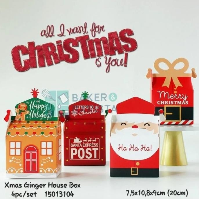 ] xmas ginger house box 4pc/set kotak kado cookies toples hampers natal