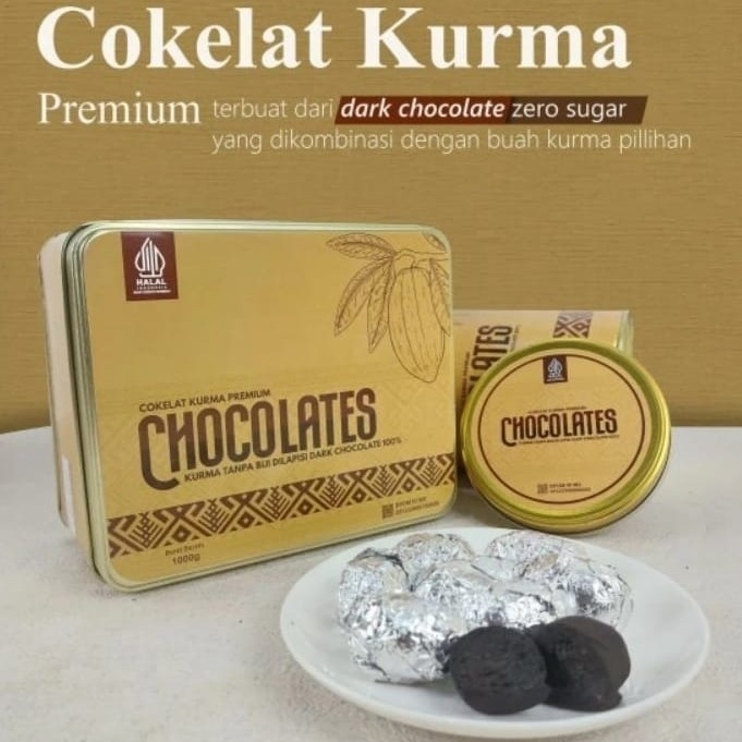 

CHOCOLATES KURMA CHOCODATES DARK COKLAT ZERO SUGAR PREMIUM HALAL BPOM