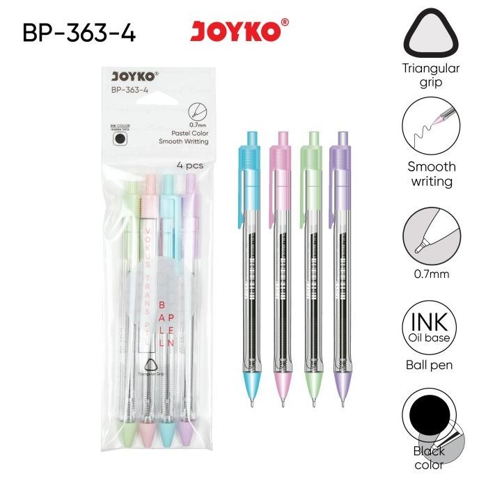 

Ball Pen Pulpen Pena Joyko BP-363 Vokus Trans PTL 0.7 mm 1 Set 4 Pcs