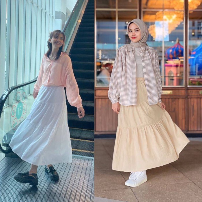 COBA ROK PANJANG WANITA - UNIQLO WOMEN CRINKLE COTTON TIERED SKIRT HNM7