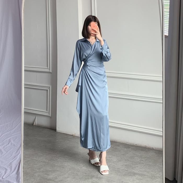 (Posy) Long Dress Greyson Tied Dress Bahan Satin Hijab Friendly