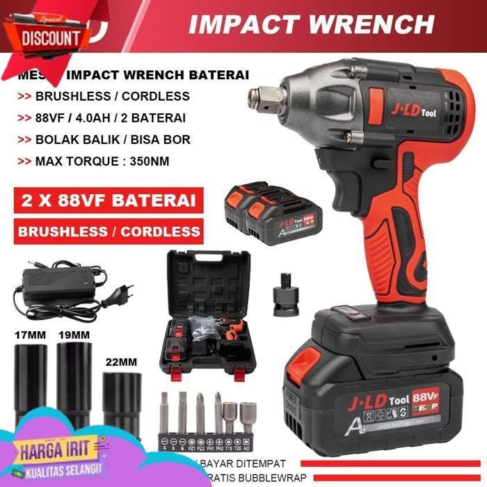 FLASH SALE JLD IMPACT BOR BATERAI 88VF BIRU IMPACT WRENCH 13MM MESIN BOR IMPACT BOR CAS IMPACT BATER