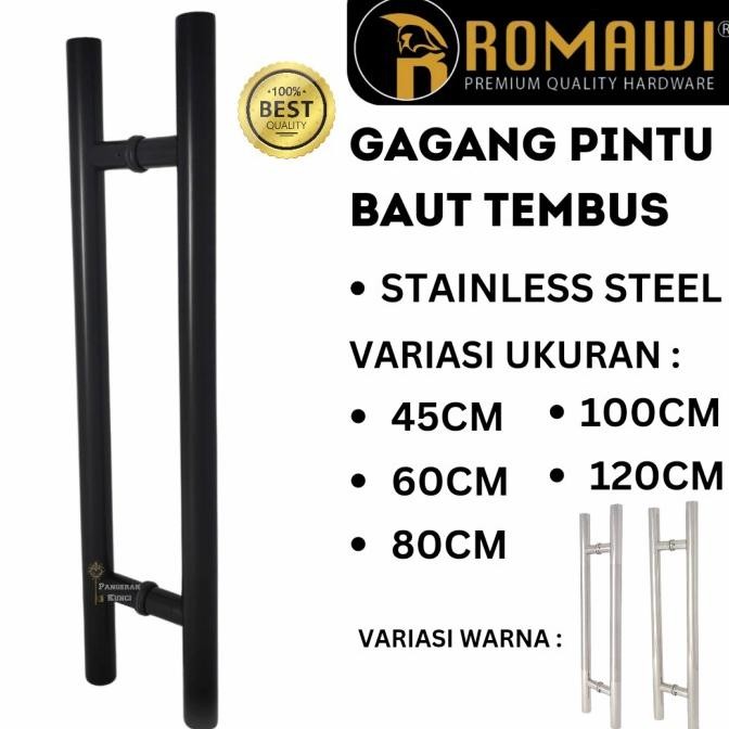 PULL HANDLE GAGANG PEGANGAN PINTU BULAT STAINLESS FULL HITAM 60CM