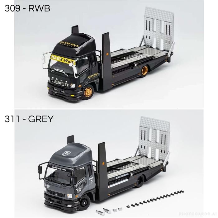 GCD 1/64 Mitsubishi Fuso Double Decker Transport Truck RWB Livery Grey Diecast