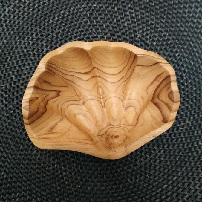 ```````] Mangkok Kayu Jati / Mangkuk Unik / Mangkok Motif Kerang / Wooden Bowl