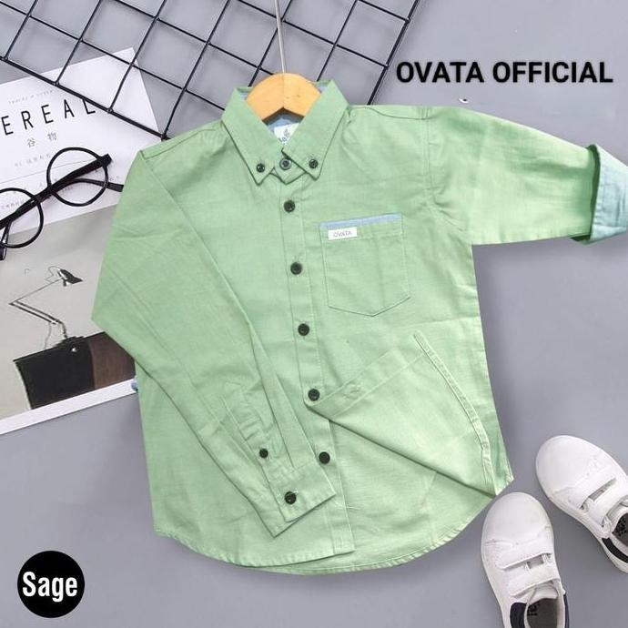 Murah Baju Koko Anak By Ovata Laki Laki Polos Sage Lengan Kancing | Kemeja Koko Anak Panjang | Baju 