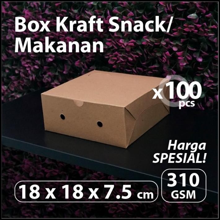

(Bekasi) Paket 100 Pcs - Dus Kraft Snack 18 X 18 X 7.5 Cm - Box Coklat