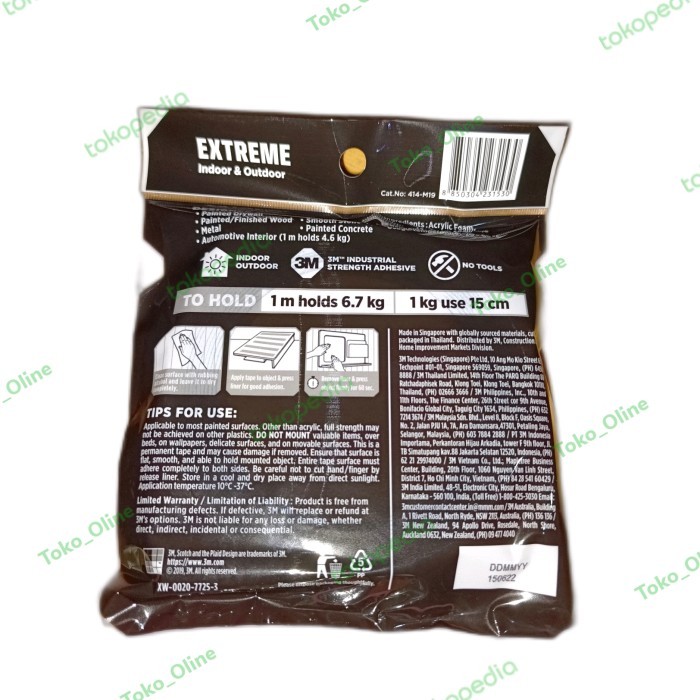 

3M DOUBLE TAPE - SCOTCH STRONG EXTREME INDOOR OUTDOOR 414-M19 - 6.7KG