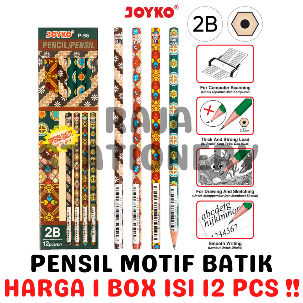 

JOYKO PENCIL PENSIL KAYU JOYKO 2B MOTIF BATIK TULIS UJIAN P-98 [12PCS] RAJA BIG BOX
