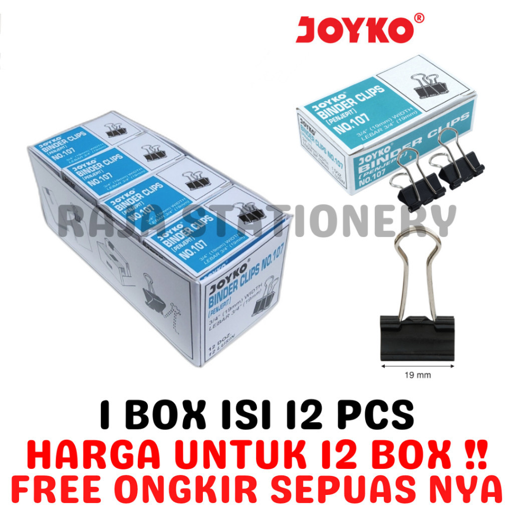 

JOYKO BINDER CLIP 107 KECIL 19MM KLIK KERTAS JOYKO NO.107 [12BOX] RAJA BIG BOX