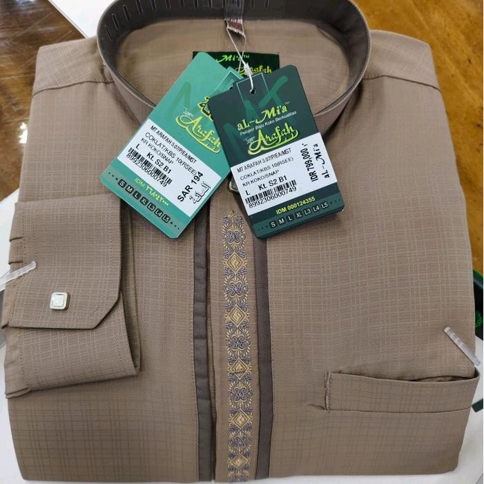 Koko Al Mia mt Arafah Lengan Panjang Manset Kairo - Pola Bordir Elegan Baju Muslim Pria Dewasa -