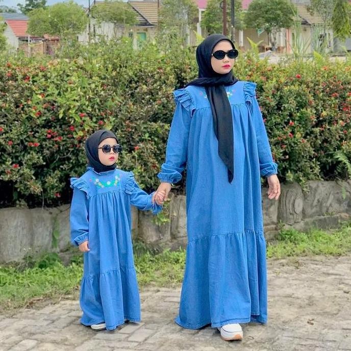 Murah Gamis Jasmine - Gamis Jeans Couple Ibu Dan Anak | Dress Panjang Anak Perempuan  | Gamis Anak |