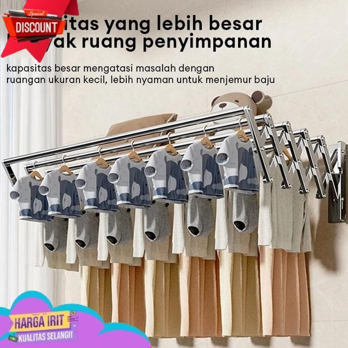 DISKON JEMURAN BAJU DINDING STAINLESS STEEL 100-200CM PAKAIAN SINGLE JEMURAN  LIPAT STAINLESS STEEL 