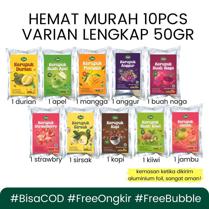 

New HEMAT MURAH 10pcs Krupuk Buah Varian Mix Durian Buah Naga Anggur Strawberry Jambu Kopi Sirsak -