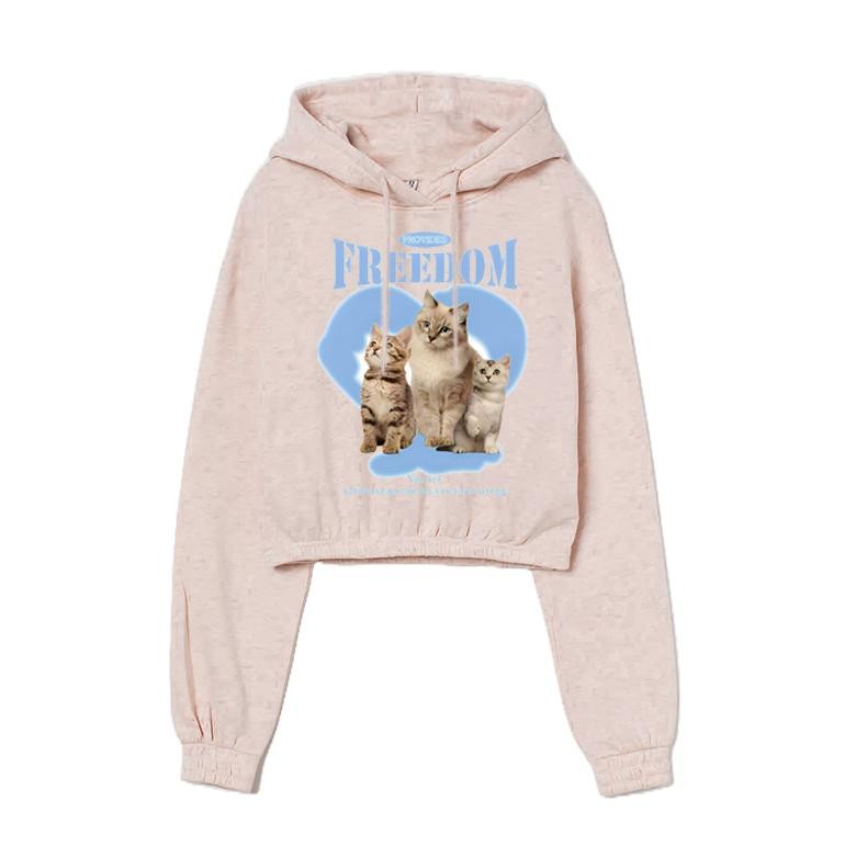 Hoodie Crop Karet Freedom Sweater Hoodie Wanita Crop Korean Style