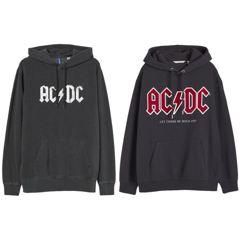 Hoodie Unisex Sablon Acdc Dark Grey Abu Gelap, Flecee Katun