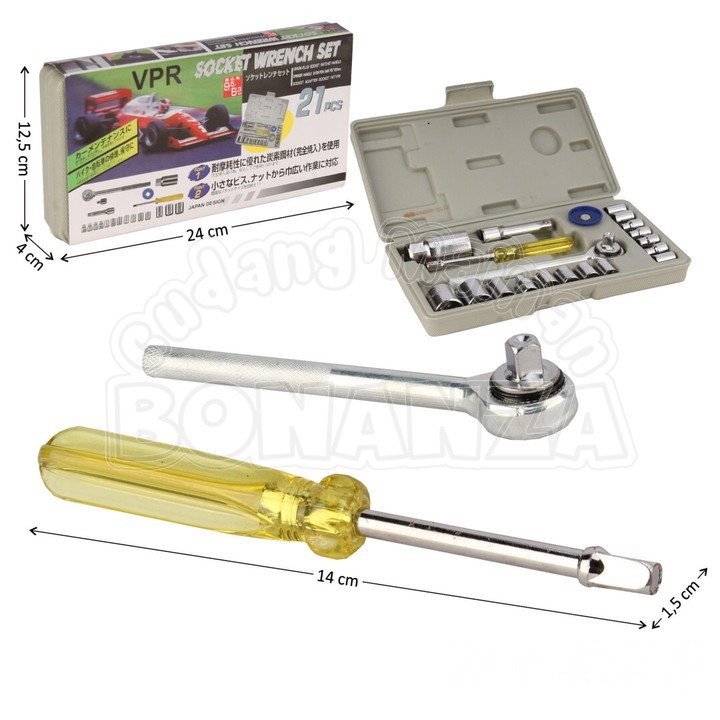 [Bonanza] Perkakas Benkel Tool Set Kunci Pas Socket 21 Pcs VPR Socket Wrench Set Box Plastik @24