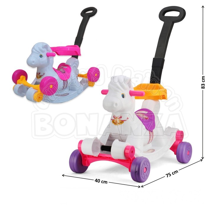 [Bonanza] Tunggangan Dorong 2 In 1 Jungkat Jungkit Kuda Putih Baterai Musik Suara Lampu Warna Random