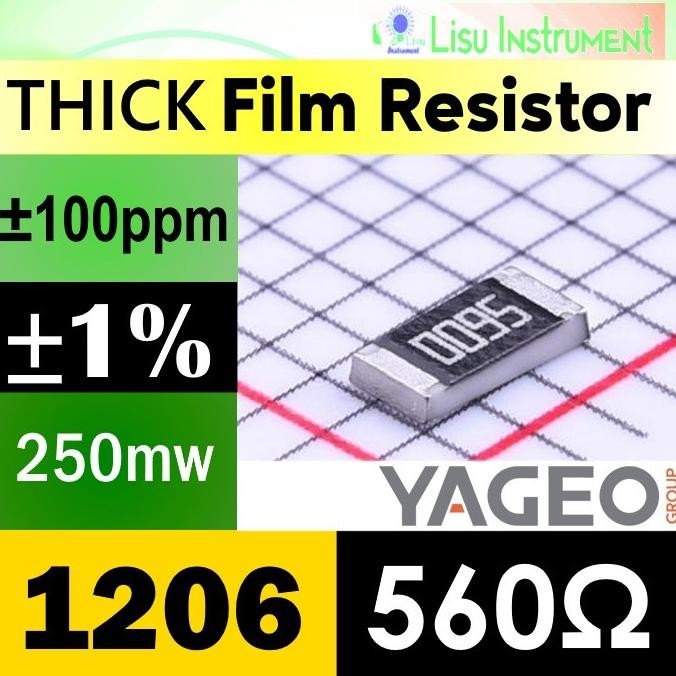 (25) 560 1206 1% 250mW Thick Film Resistor SMD 200V 100ppm/C 560R 5600 RC1206FR-07560RL YAGEO lisu99