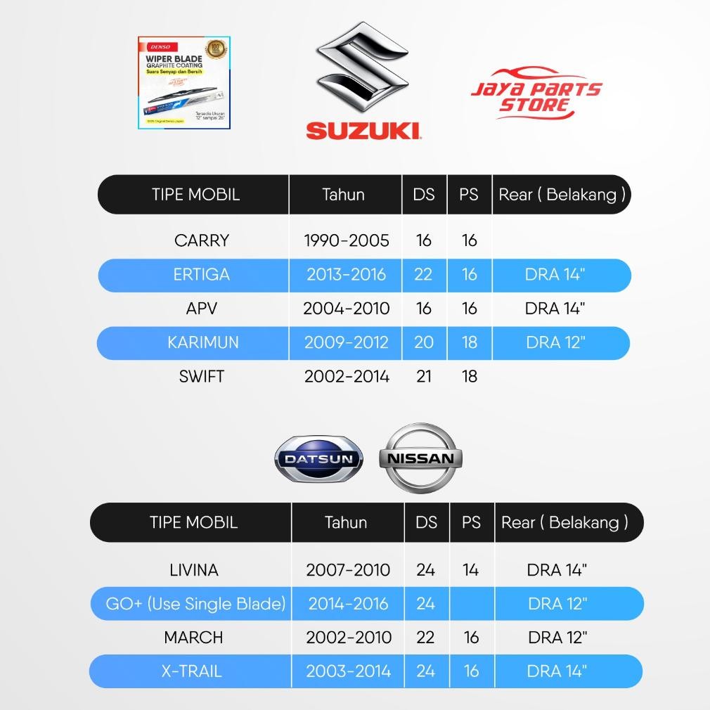 TERLARIS Wiper Kaca Mobil Depan - Denso DCS Series Graphite Coating Anti Karat - Universal Segala Je