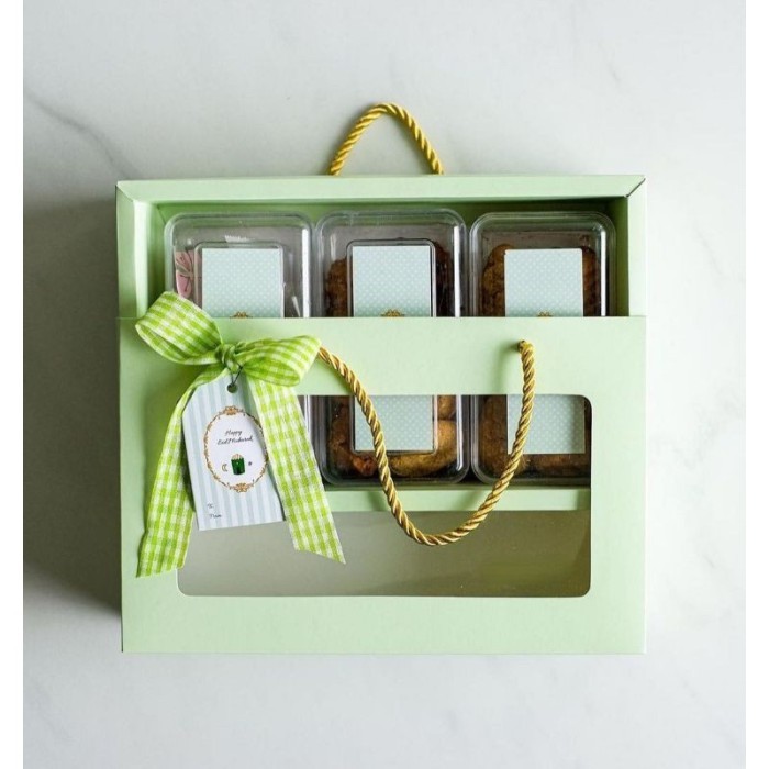 

Box Kue Kering Sliding Box Handle Hampers Lebaran Isi 3 Toples Persegi