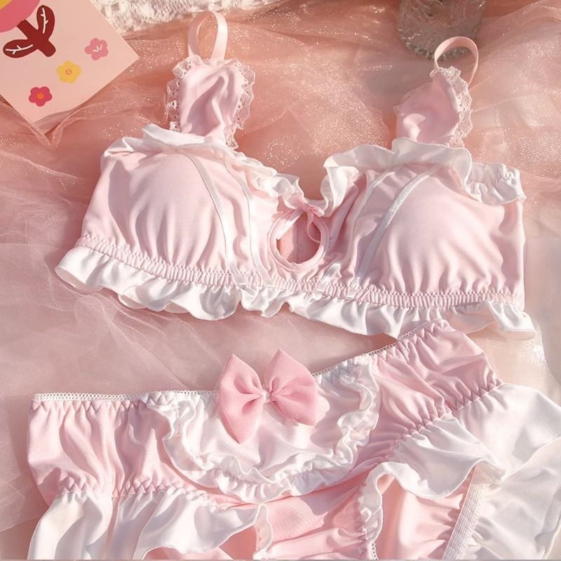 Pakaian Dalam Wanita Lolita Kualitas Tinggi yang Imut Baja bra Set Bra Telinga Kelinci Gaya Jepang