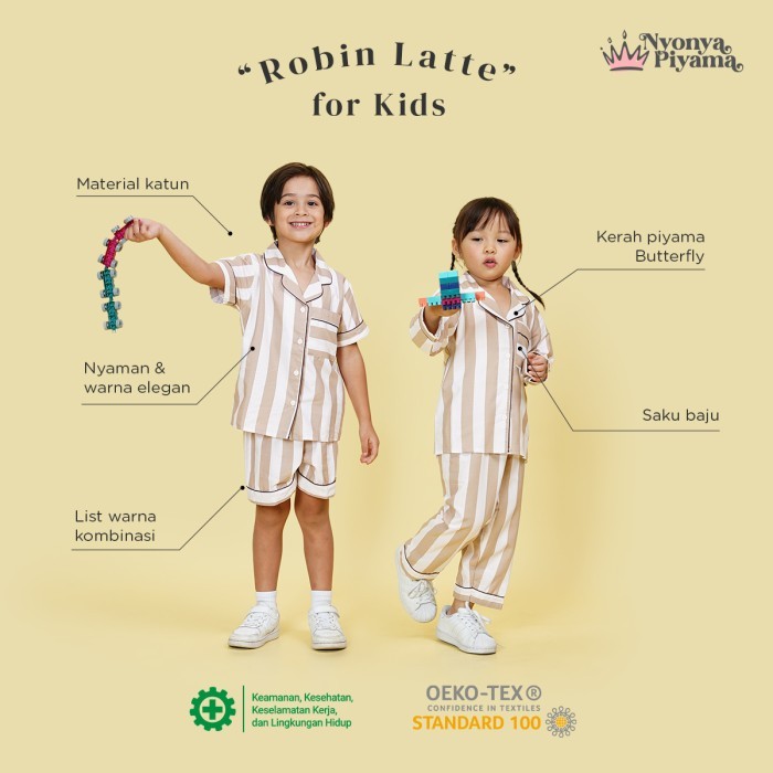 Nyonya Piyama Katun Set Piyama Anak - Robin Latte Classic