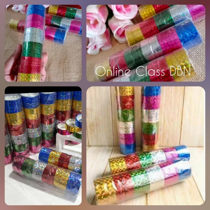 

Selotip Hologram isi 12 roll (selotip toples kue kering)/warna random