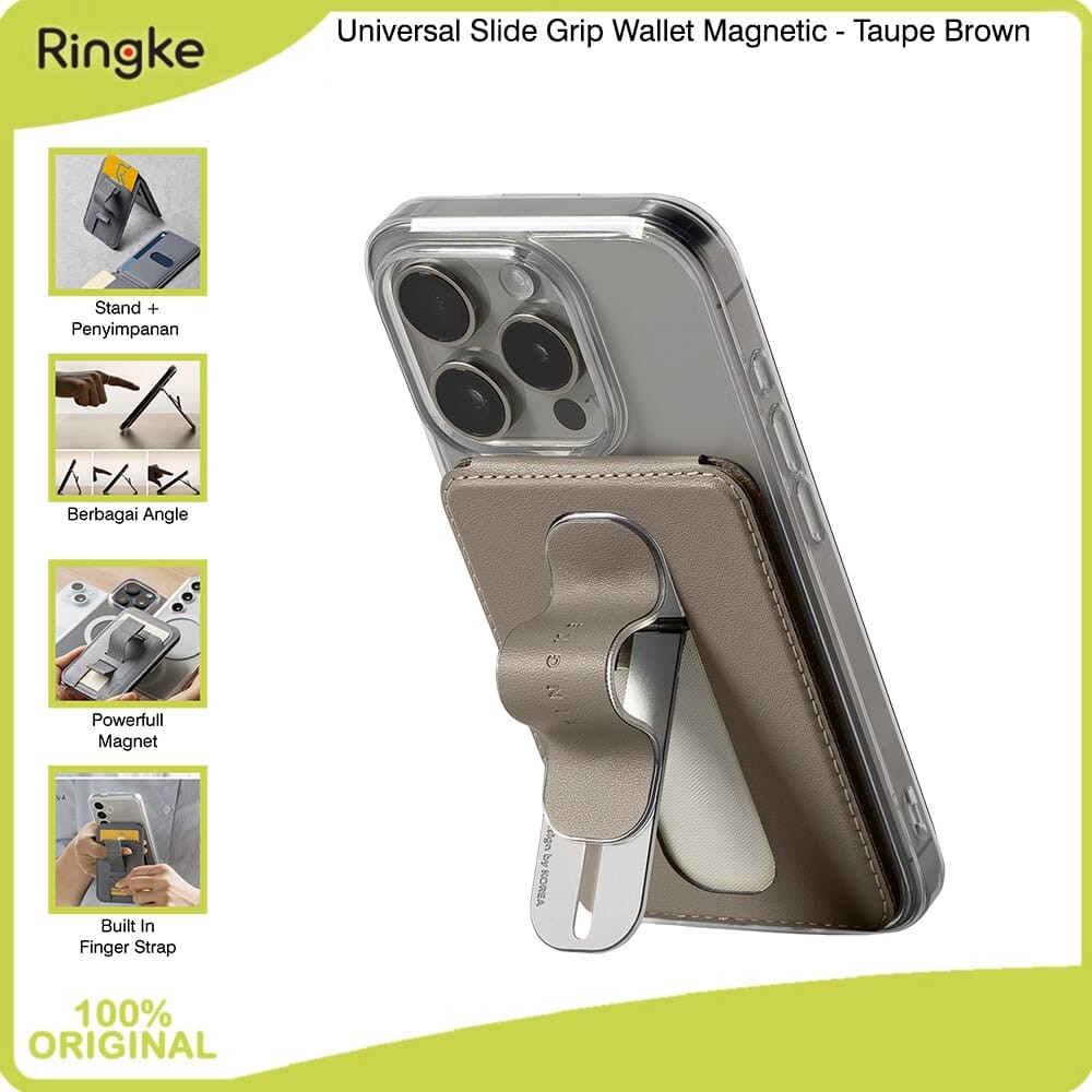 Ringke Slide Grip Wallet Magnetic Taupe Brown Aksesoris Magsafe Magnet All in One / Grip Anti Slip /