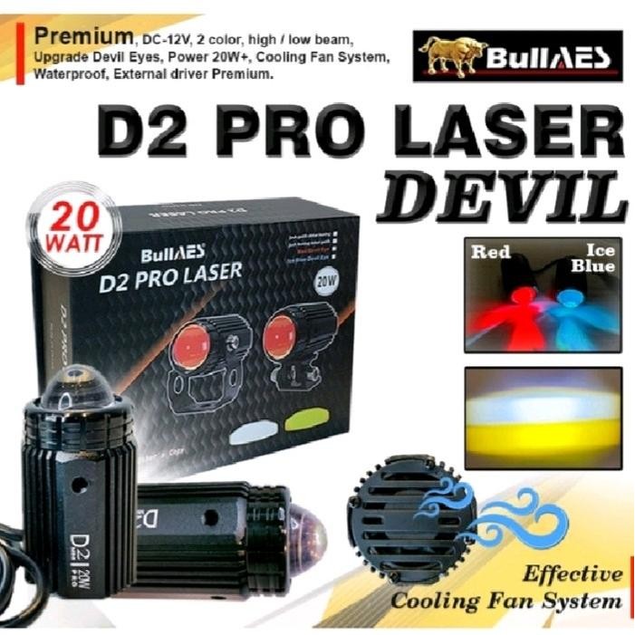 Laser Bulaess D2 PRO 20 Watt Devil Merah Ice Blue Cahaya Putih Kuning untuk Motor Mobil - Motorcycle