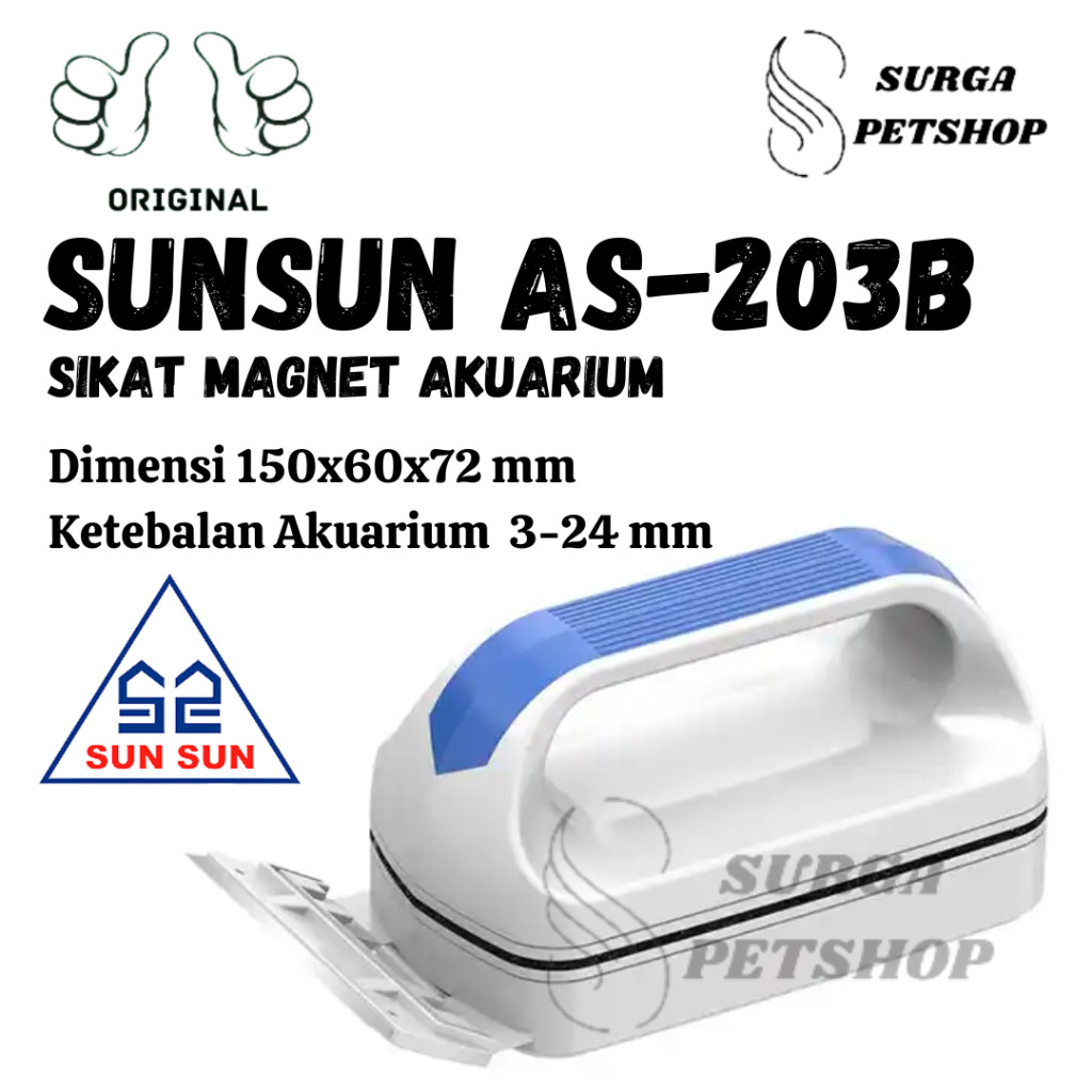 SUNSUN AS 203 B Sikat Magnet Pembersih Kaca Akuarium Kolam Ikan AS203B Magnetic Brush Aquarium Aquas