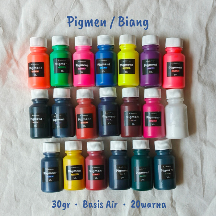 

Pigmen Biang Warna Cat Sablon & Tembok Basis Air 30gr. 20 Varian Warna
