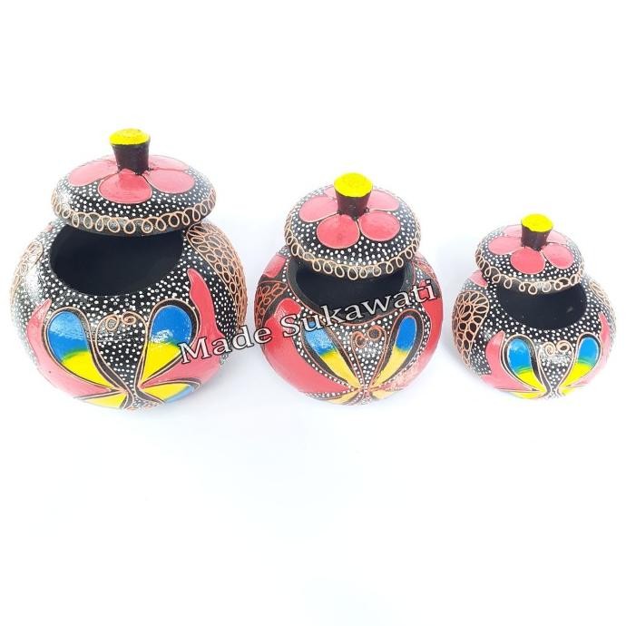 populer] 1 Set Wadah tempat permen motf buah kayu lukis Bali isi 3pcs