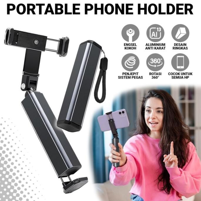 Portable Phone Holder Stand Handphone Universal Travel Standing Hp Dudukan Handphone Jepit Meja Tong