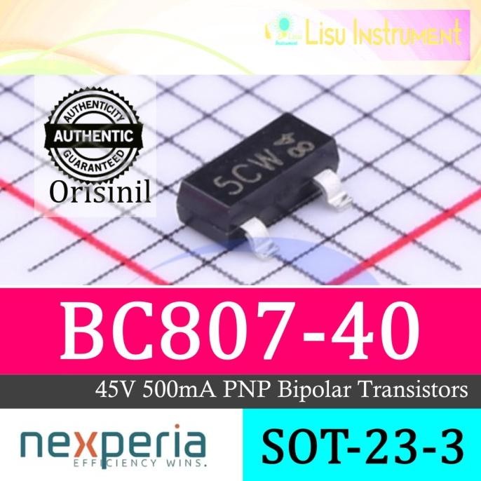 Murah (10) BC807-40 BC807 5C 45V 500mA PNP Bipolar Transistors SOT-23-3 Nexperia lisu992 Ayo Beli