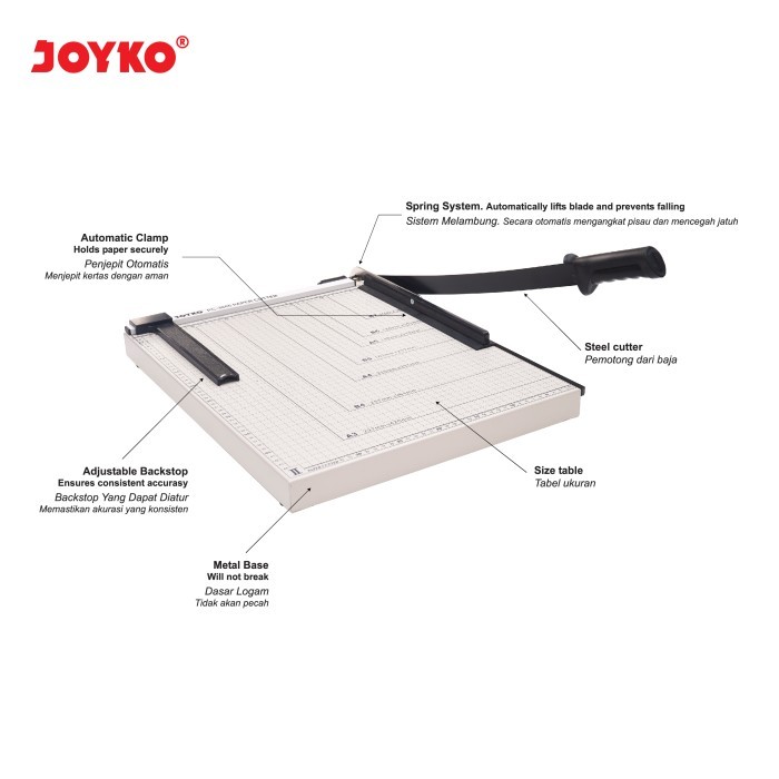 

Joyko Paper Cutter A3 Metal / Pemotong Kertas A3 Besi Joyko PC-3846